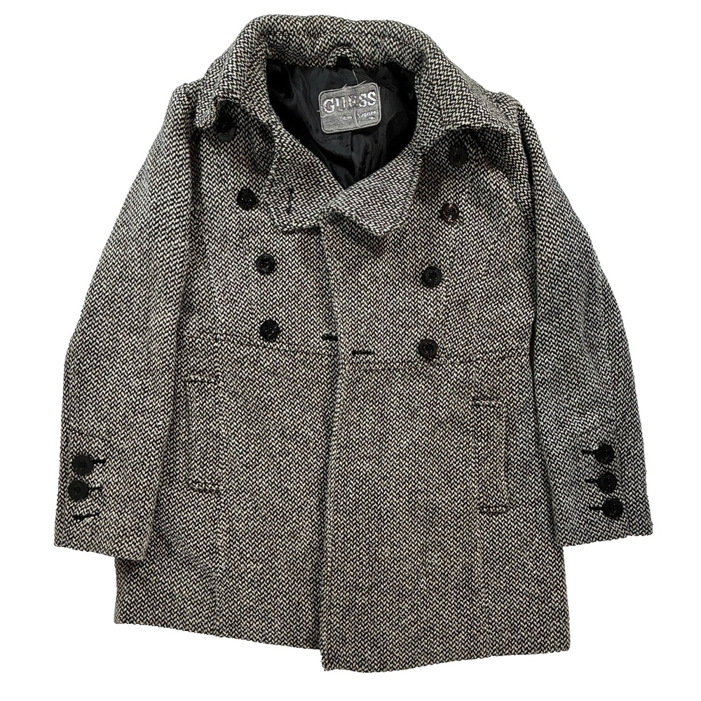 Guess Herringbone Pea Coat XL Wool Blend Double Breasted Preppy Winter Jacket